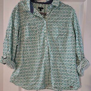 EGC Talbots Button-up Blouse with Green Apple Print Size 16